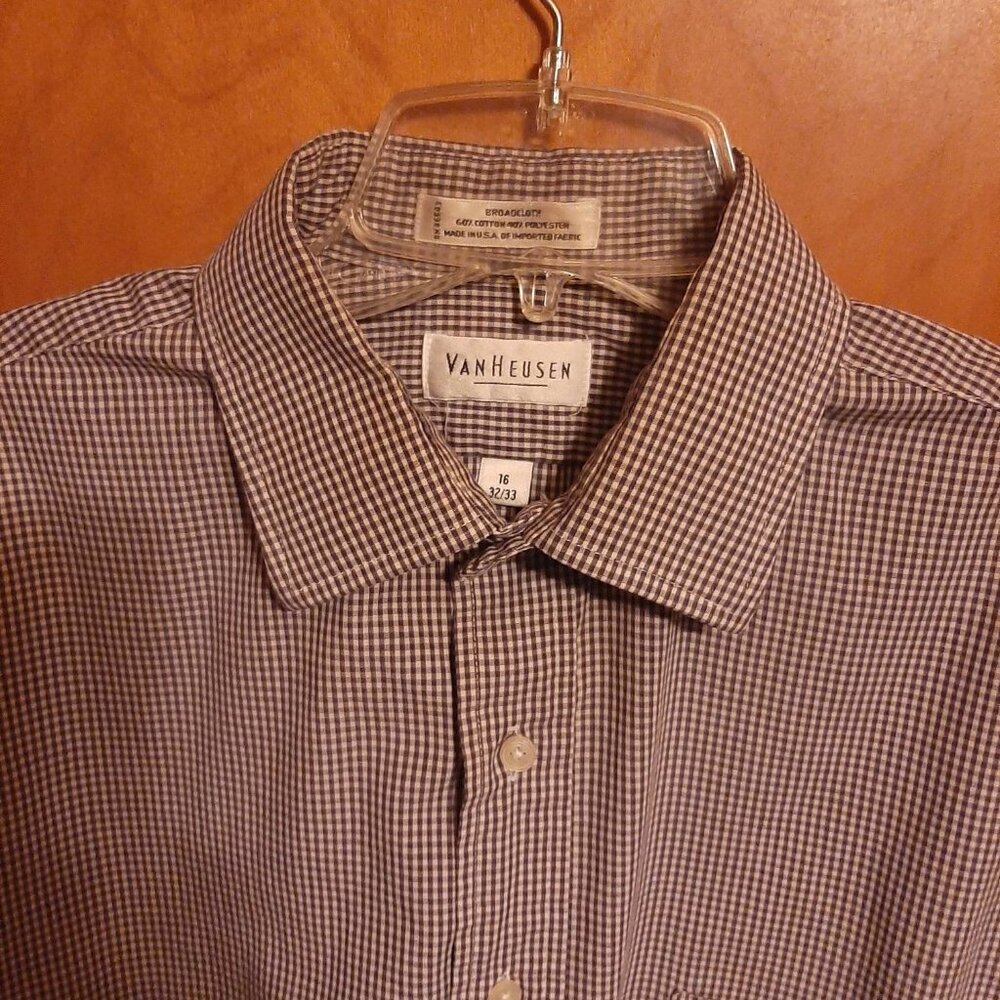 MEN’S SHIRT LS VAN HEUSEN BLACK/WHITE GINGHAM, SIZE 16 32/33